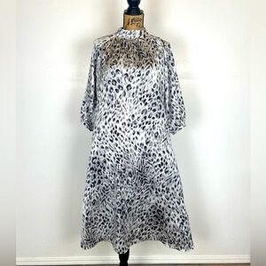 Ann Taylor Satin Leopard Animal Print Midi Dress Size SP Petite 3/4 Sleeves NWT